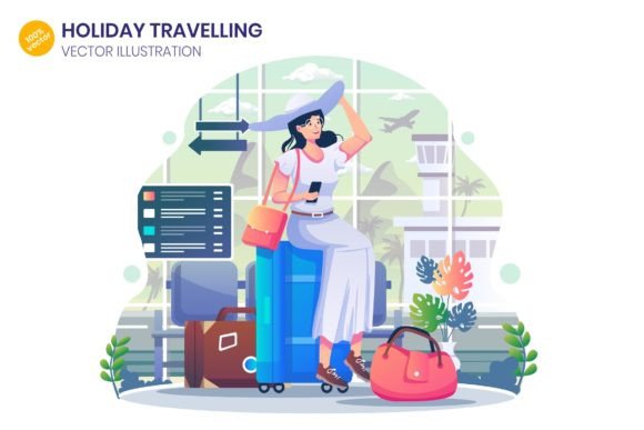 A Young Girl Travelling Illustration for Modern Design