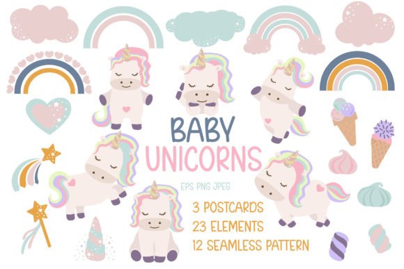 Baby Unicorn Clipart Set for Modern Design