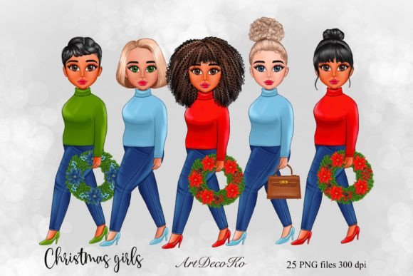 Curvy Girl Christmas Clipart for Festive Designs