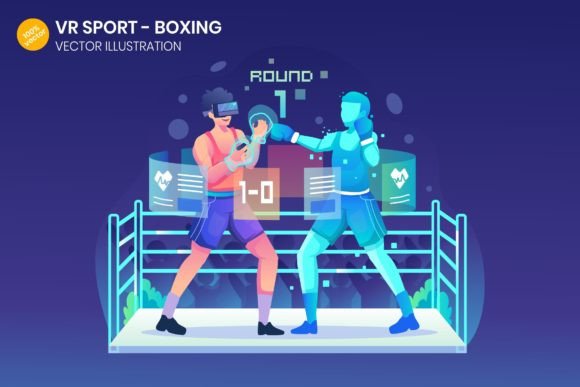 Elevating Digital Projects with High-Quality VR Boxing Sport Flat Illustrations