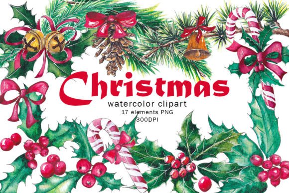 Elevating Holiday Branding with Classic Christmas Watercolor Clipart PNG Assets