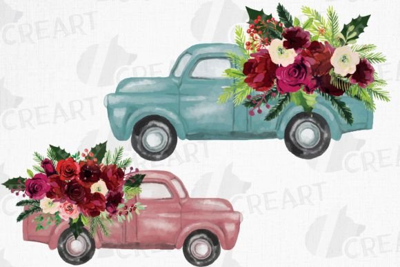 Elevating Holiday Design: The Versatility of Watercolor Burgundy Red and Pine Truck Illustrations