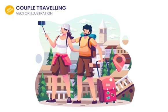 Enhancing Digital Storytelling with A Couple Travelling Illustration