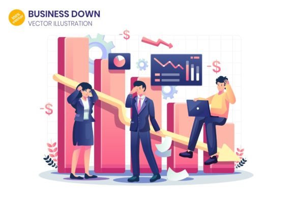 Visualizing Financial Setbacks: A Guide to the Business Down Flat Illustration by Agnyte