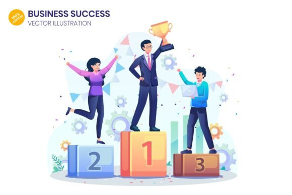 Visualizing Victory: The Power of Business Success Flat Illustration